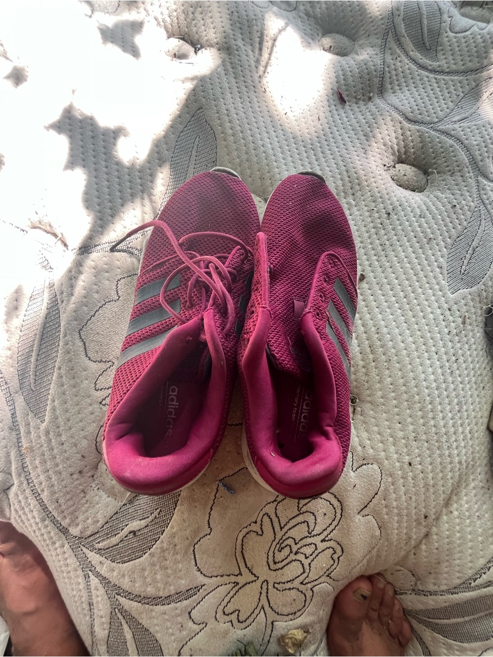 adidas Women’s Magenta Athletic Sneakers with Grey Stripes